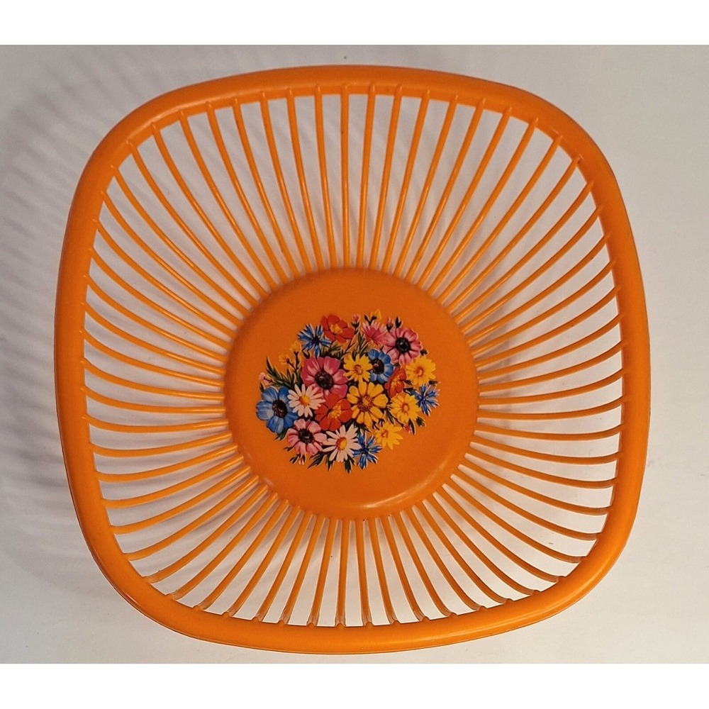 Retro Orange Bread Roll Plastic Basket Floral Per‎ Alimenti Made In Italy Vtg